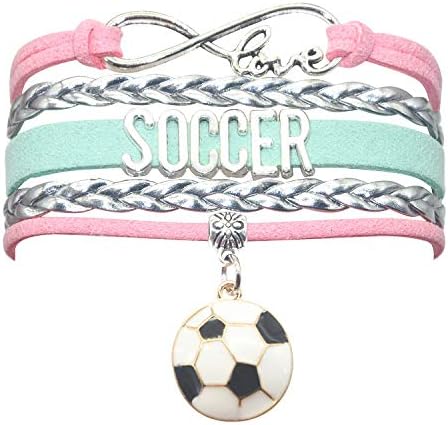 Soccer Bracelet Jewelry - Infinity Love Cute Soccer Ball Charm Bracelet Soccer Gifts For Women, Girls, Men, Boys, Soccer lovers, Soccer Team Soccer Themed Gifts (Pink,Silver and Mint Green)