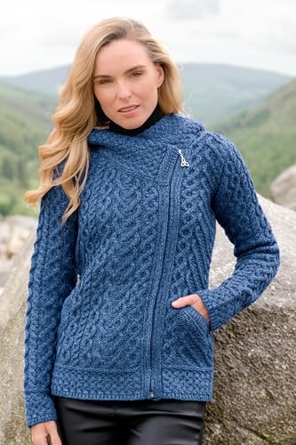 Image of Aran Crafts Irish Women's Side Zip Hooded Wool Cardigan (HD4916)