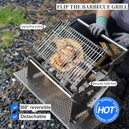 Parrilla de carbón ajustable de acero inoxidable para barbacoa exterior y jardín 6