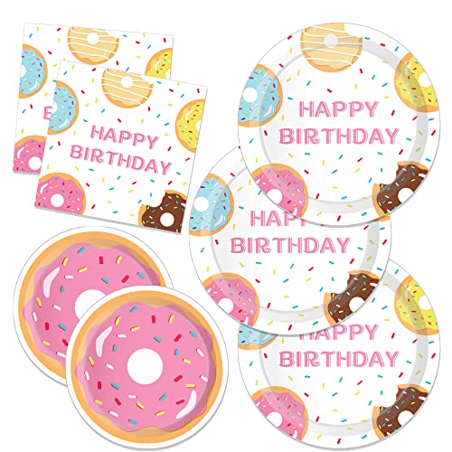 CC HOME 88PCS Doughnut Birthday Paper Plates Napkins Girls Sweet