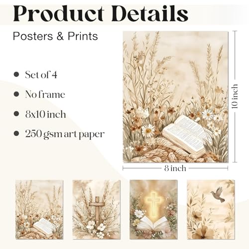 Image of WEFKODO Vintage Christian Bookish Decor Wall Art, Retro Bible Christian Pictures Wall Decor for Home Bathroom Reading Room Church Bedroom, Jesus Art Posters Prints 4Pcs, 8x10 Unframed