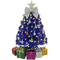 Pequeño árbol de Navidad azul con luces, mini árbol de Navidad