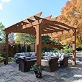 Yardenaler 12x14 FT Wooden Pergola, Cedar Wood Gazebo with Arched Roof, Outdoor Garden Shelter with Stakes Included, Patio, Backyard, Deck, Lawn