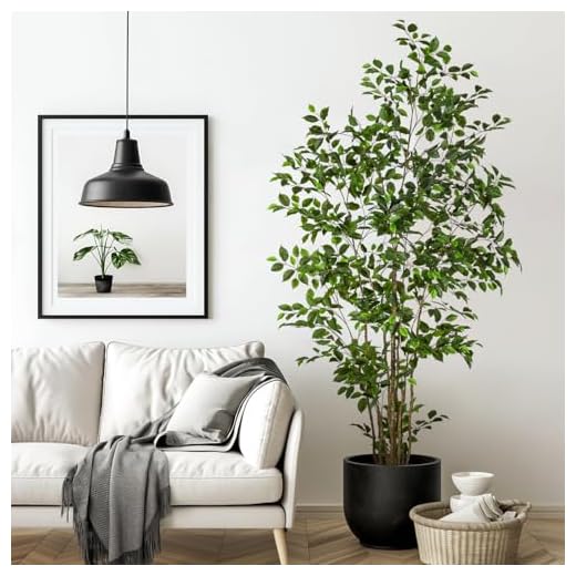 Bailikang Artificial Ficus Tree Indoor 7ft, Large Potted Faux Tree with Realistic Silk Leaves & Trunk for Home Office, Living Room Corner Decor