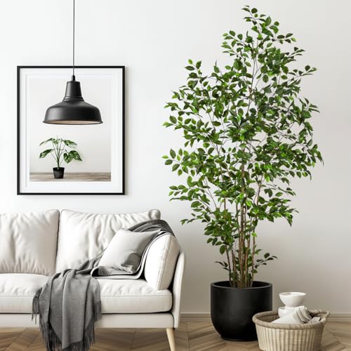 Bailikang 7FT Fake Ficus Tree Faux Tree Potted Plant Lifelike Floor Plant Fake Tree Artificial Tree Indoor for Home Decor Indoor,Living Room Corner Decor