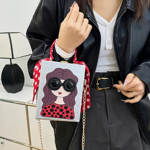 Novelty Unique 3D Lady Face Box Shaped Handbag, PU Leather Top Handle Shoulder Bag, Funky Fashion Crossbody Satchel Purse4