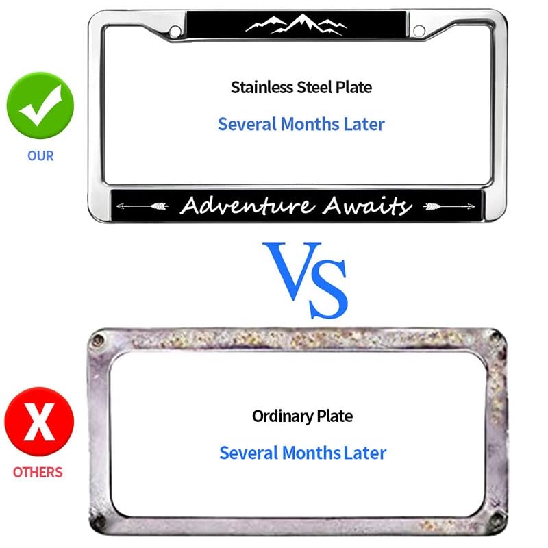 Image of Adventure Awaits Mountain License Plate Frame, Black Metal Auto Tag Cover | Express your love for outdoor adventure with this durable metal mountain license frame, weather-resistant to last.