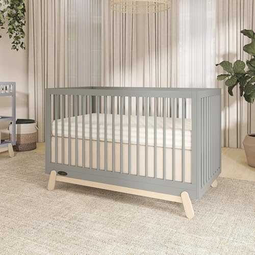 Image of Dream On Me Hygge 5-in-1 Convertible Full-Size Baby Crib in Sea Grass & Vintage Oak, GreenGuard Gold & BSA, Converts to Toddler, Day & Full-Size Bed, Adjustable Mattress Heights, Modern Nursery