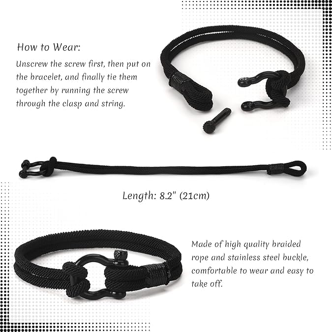 Geschenk für 10 Jährigen Jungen - Geburtstags-Armband für Jungen, Schwarz Geflochtenes Seil mit Verschluss