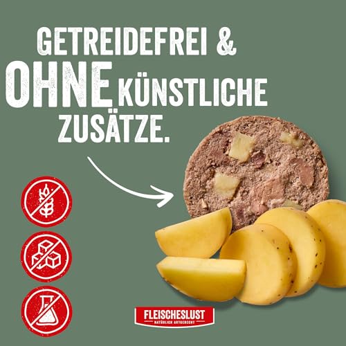 Fleischeslust Hundewurst, Pures Lamm mit Kartoffel als Futterbox (8x400g), Sensitive Nassfutter-Wurst schnittfest & getreidefrei, Hundefutter für ausgewachsene Hunde