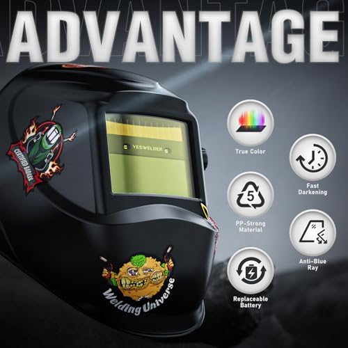 Image of YESWELDER Auto Darkening Welding Helmet, Blue Light Blocking, 1 /1 /1 /1 True Color Solar Powered Welding Hood with 2 Arc Sensors, Wide Shade 3.5 /9-13 Welder Mask for TIG MIG ARC and Grind