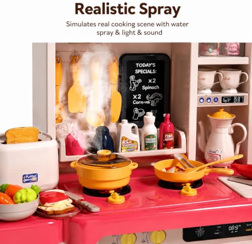 Image of Kids Kitchen Play Set 81 PCS with Steam, Lights & Sound, 93cm