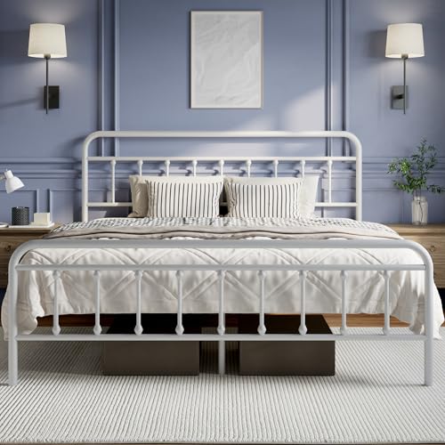 Novilla Metal King Size Bed Frame - Modern Minimalist Victorian Style with Headboard/Footboard, Heavy-Duty Steel Slats/Underbed Storage/No Box Spring Needed/Easy Assembly/Noise Free/White