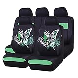CAR PASS 11PCS Insparation Butterfly Universal Fit Car Seat Covers Set Package-Universal fit for Vehicles,Cars,suvs,vansAirbag Compatiable (Black with Green)