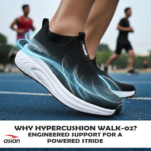 Image of ASIAN Hypercushion Walk-02 Men's Walking Shoes | Slip-On Knit Walking Shoes with E-TPU Energy Return Sole, Memory Foam Arch Support, Breathable Upper & Grip Outsole, Gym & Travel