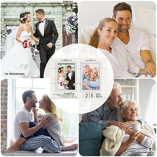 Ourea Yakucho Then & Now Anniversary Picture Frame,1-99 Years Wedding Gift Ideas,Anniversary Wood Photo Frame thumb #1