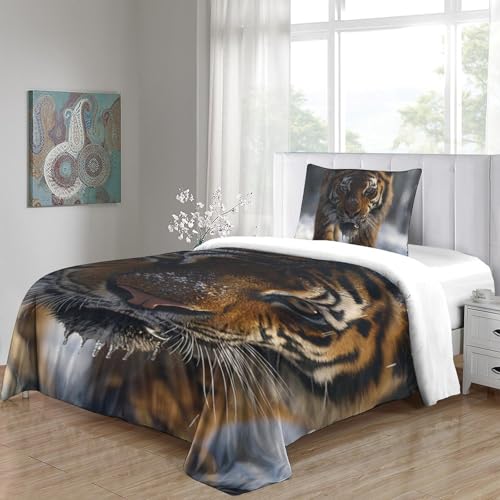 Housse de couette single tigre imprimé 3D haute définition en microfibre