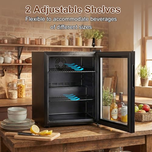 Image of Mini Fridge 50 Can, Small Beverage Refrigerator with Reversible Glass Door, Countertop Drink Cooler with Temperature Control, Compact Beer Soda Fridge for Office Dorm Kitchen, Black