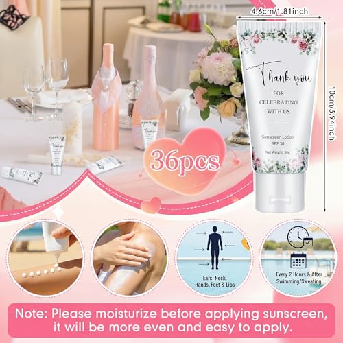 Image of 36 Pcs Mini Sunscreen Bulk for Summer Party Wedding SPF 30 Water Resistant Sunscreen Lotion Bulk 1oz Travel Size for Thank You Gifts Wedding Supplies (Rose)