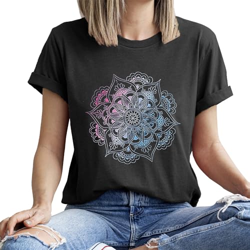 Vintage Boho Graphic Tees for Women Summer Round Neck Nature Cottagecore Tee Tops2