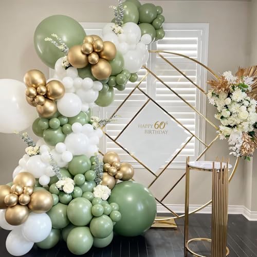 Image of 145pcs Sage Green Balloons Balloon Arch Kit Different Sizes of 18 12 10 5 Inch Globos Verdes for Golf Party Decorations Birthday Party Dinosaur Party Graduation Thanksgiving Baby Shower Decoration