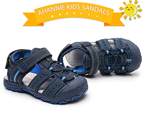 Image of Ahannie Toddler Sandals for Boys Girls Kids Closed Toe Outdoor Summer Shoes | Dual Hook-and-Loop, Adjustable Fit, Protective Wide Toe, Flexible Non-Slip Sole
