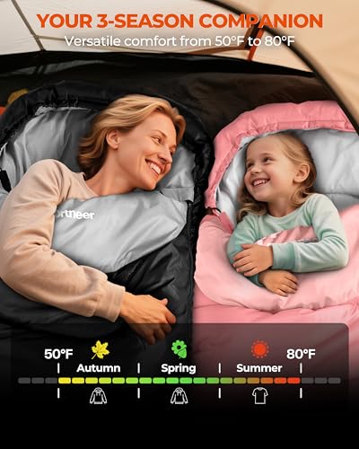 Sportneer Schlafsack Outdoor - Schlafsack Erwachsene und Kinder Schlafsack Winter für Camping Sleeping Bag 3-4 Jahreszeiten Kleines Tragbar Warm Deckenschlafsack (Schwarz, 220x80cm) 3