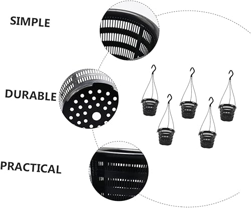 Miniatura 3 de Angoily 5 juegos de macetas negras para suculentas con gancho montado asas de barandilla suministros de pared contenedores delicados para plantas