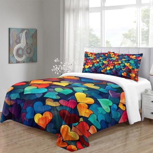 Housses de couettes cœurs colorés 3D parure de lit King size - 5