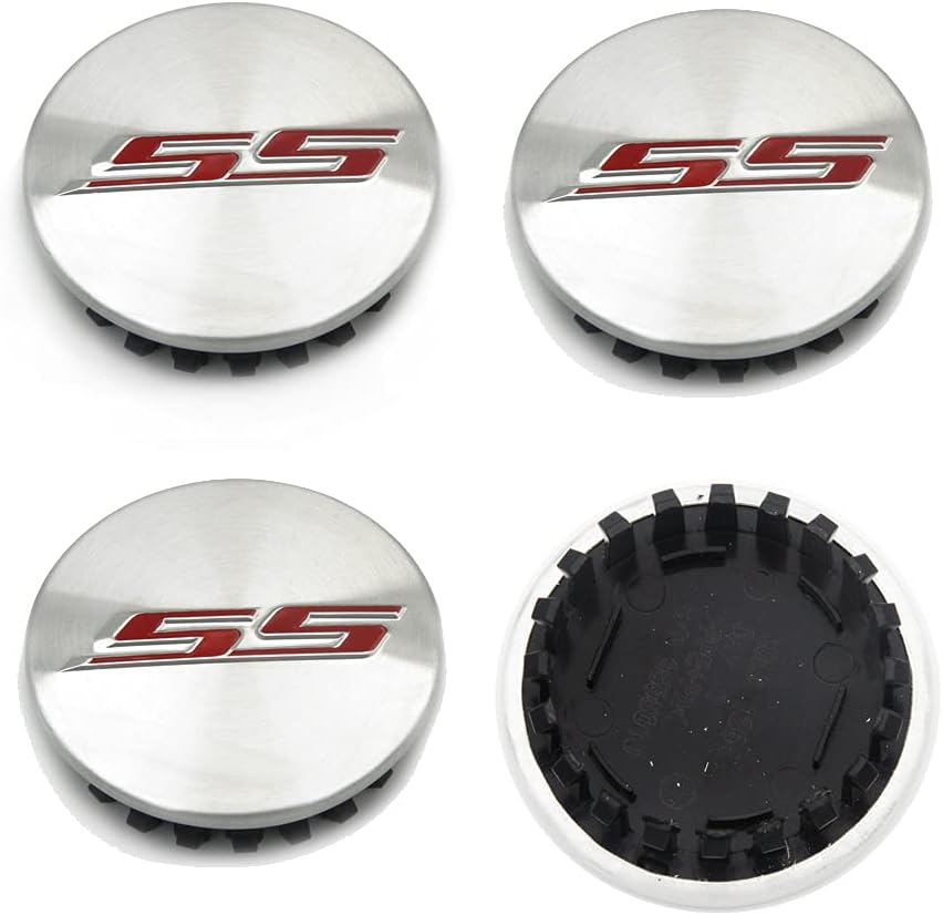 2 5/8 Inch Brushed Silver Red SS Car Hub Wheel Center Caps Cover for Camaro Corvette Impala