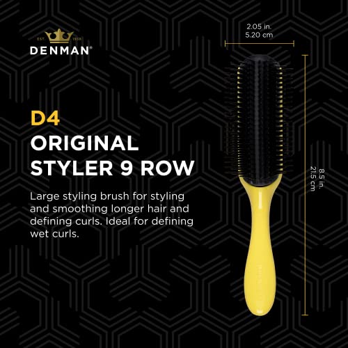 Denman Curly Hair Brush D4 (Yellow) 9 Row Styling Brush for Styling Smoothing Longer Hair and Defining Curls - For Women and Men - Image 2