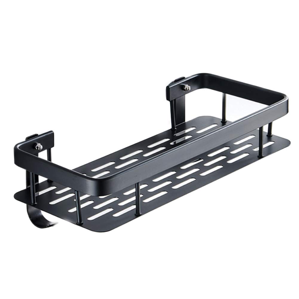 Corner Shelf Bathroom Storage Box Space Aluminum Shower Organizer No Drilling Self Adhesive Bathroom Rectangular Shower Shelf Black
