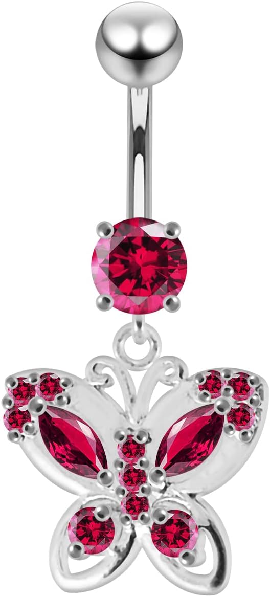Stylish Princes Butterfly Dangling Design 925 Sterling Silver with Stainless Steel Belly Ring - Belly Button jewelry - Navel jewelry