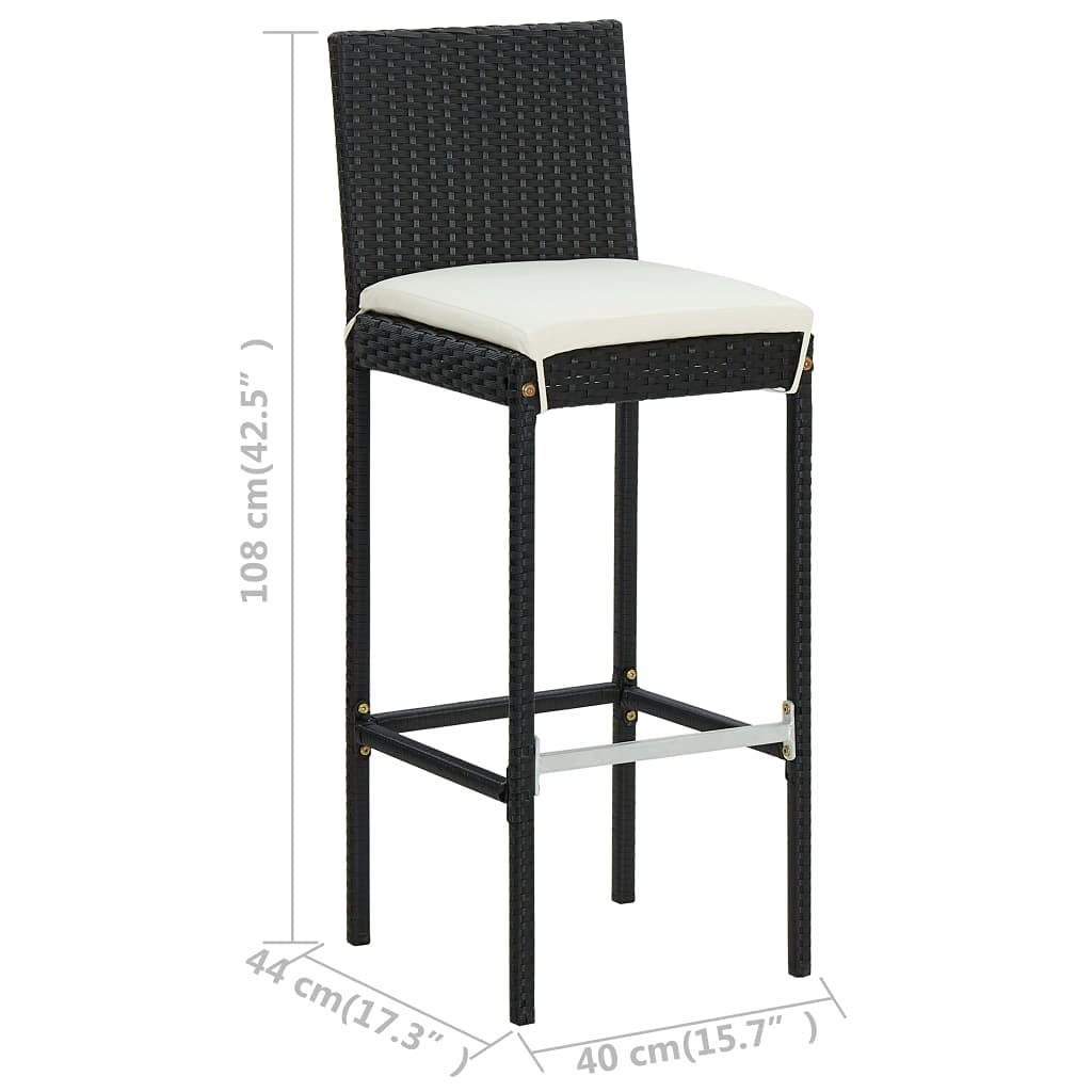 vidaXL Set de Bar para Jardín 5 Piezas y Cojines Asiento Mesa Silla Patio Terraza Barra Bistró Muebles Mobiliario Ratán Sintético Negro
