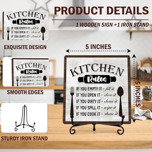 Image of DETIHO Funny Kitchen Decor, Kitchen Signs for Counter, Rustic Wood Sign for Home Dining Room Coffee Shelf Table Display - G07