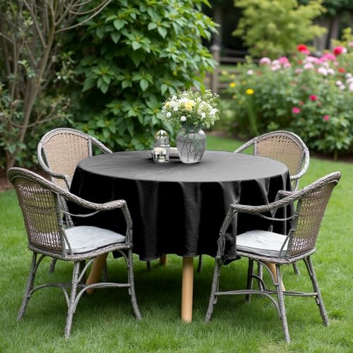 Image of sancua 70 Inch Round Tablecloths Black (Fit 20-58 Inch Tables), 6 Pack
