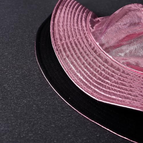 Image of Unisex Metallic Bucket Hat Waterproof Holographic Bucket Hat Fishing Hat Trendy Hip Pop Sun Cap