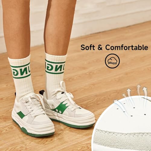 BEAU TODAY Womens Platform Sneakers, Leather Fashion Sneakers for Women Lace Up Comfortable Cute Tennis Shoes Casual Walking Shoes 6