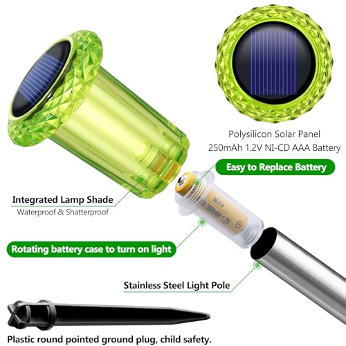 Image of DenicMic Solar Lights Outdoor 10 Pack Waterproof Green LED Stainless Steel Stake Outside Lights for Yard Pathway Garden Driveway Walkway Landscape Path Lighting