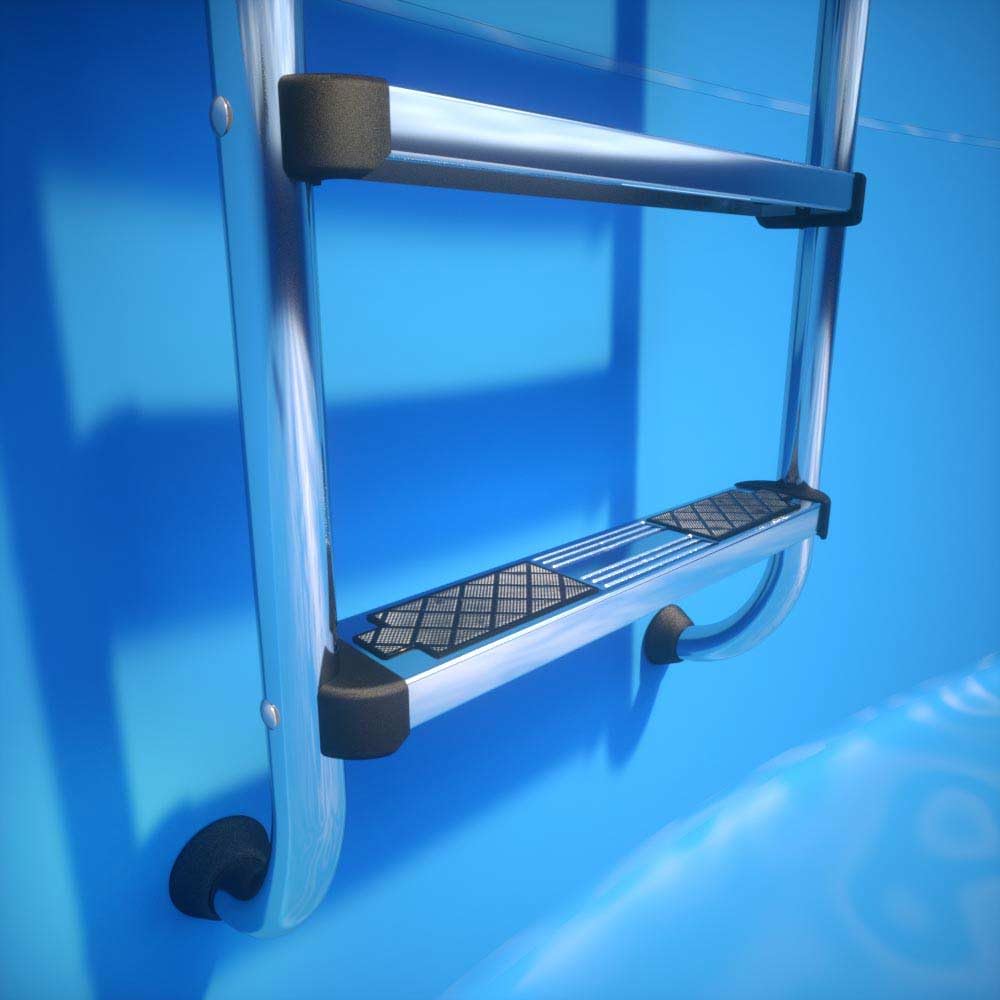 Poolleiter Deluxe mit 4 Stufen - V4A Edelstahl Tiefbeckenleiter - Enge Ausführung für Pools bis 150 cm Tiefe - Hochglanzpoliert - Bis zu 150 kg belastbar