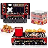 48PCS Movie Night Party Supplies Movie Night Snack Trays Boxes with Paper Food Trays, Disposable Movie Night Snack Trays Popcorn Food Drink Holder for Cinema Movie Party Kids Birthday Party