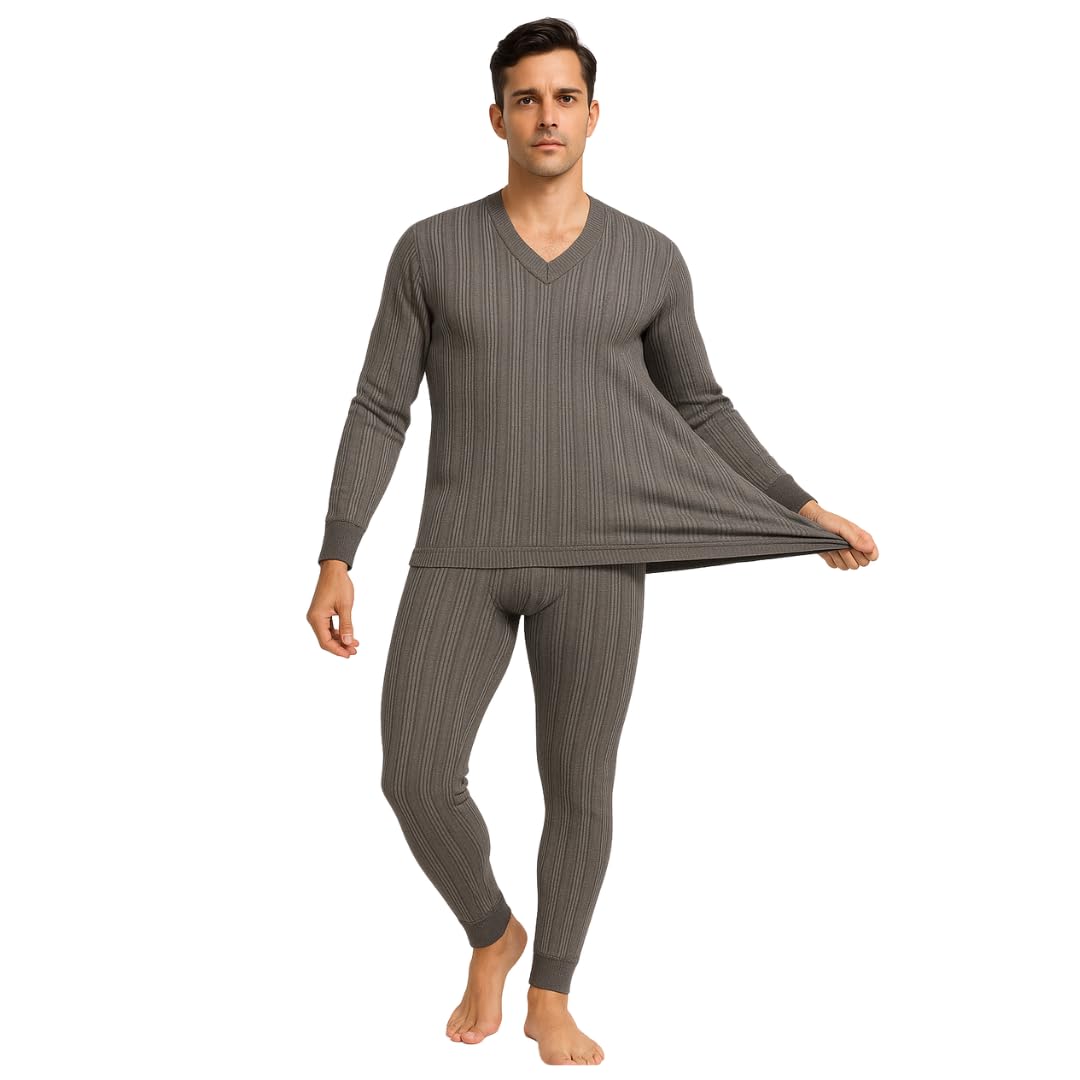 all rite Men’s Thermocot Thermal Innerwear Set | V-Neck Top & Bottom | Premium Stretch Ribbed Winter Wear | Warm Body Warmer for Cold Weather | Soft Cotton-Rich Thermal Suit-picture-11