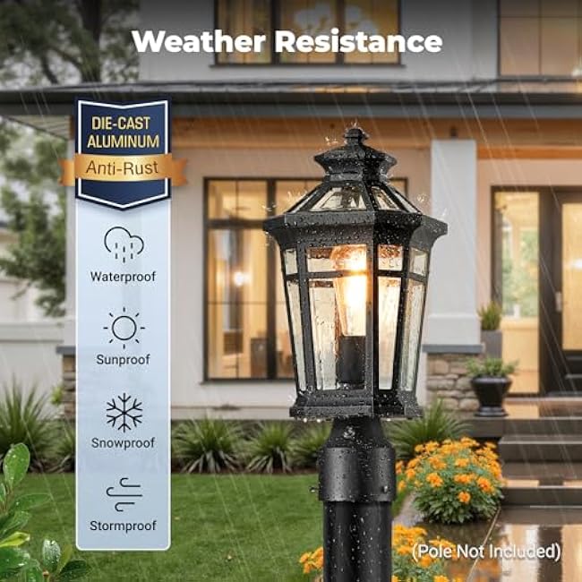 Outdoor Post Lights Hard Wired, 7¡Á17inch Dusk to Dawn Lamp Posts Outdoor Lighting, Black Modern Exterior Lamp Post Light Fixture with Pier Mount Base, Outdoor Pole Lights for Porch, Garden