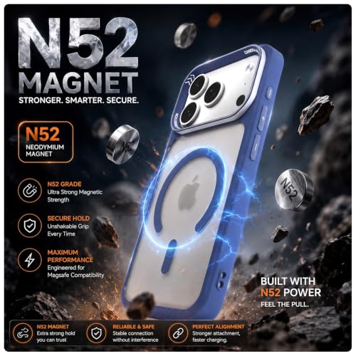 Image of Pikkme Back Cover for iPhone 17 Pro | Shockproof | Mag-Safe Compatible | Hard Transparent Back | Premium Raised Camera Protection | Bumper Case (Blue Mag-Safe)