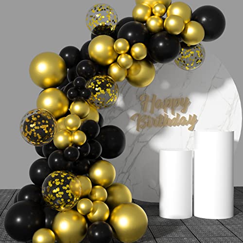 Image of TUPARKA 12 inches Black Gold Confetti Balloons Kit 60 Pack Metallic Gold Black Party Balloon for Birthday Graduation Baby Shower Wedding Anniversary Party Supplies