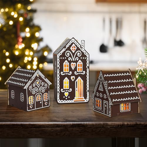 3 Stück Weihnachtsdorf mit Beleuchtung, Weihnachtshaus,...