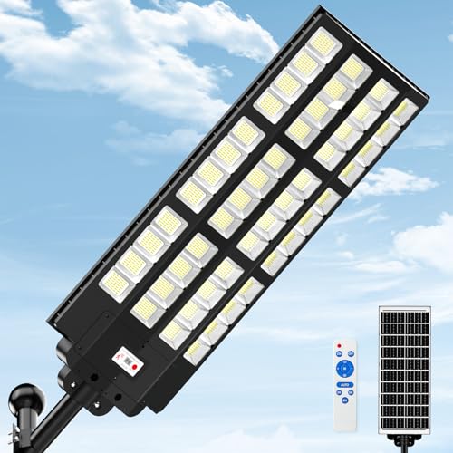 ZIZIWIN Große Solar Straßenlaterne für Außen IP67 Wasserdichte Solarlampen mit Bewegungsmelder 7000K Große Solarleuchten für Außen mit Fernbedienung Solar Wegeleuchte für Garten Parkplatz Straßen