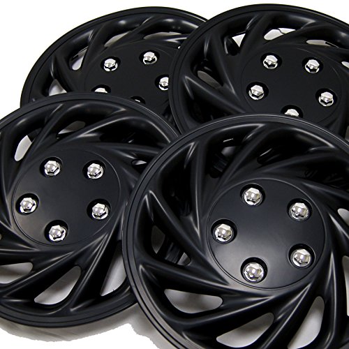 Image of WC3-15-868-B - Pack of 4 Hubcaps - 15-Inches | Black | Style 868 Style Snap-On (Pop-On) Type Matte Black Wheel Covers Hub-caps