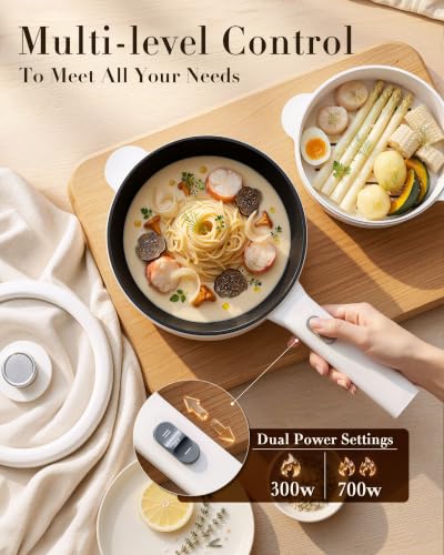 Image of Dezin 2L Hot Pot Electric, Non-Stick Electric Pan, 700W Adjustable Power | Electric Pot for Cooking /Steak /Egg /Fried Rice /Ramen /Soup, Portable Pot for Dorm /RV /Family /Travel /Camping, Include Spatula