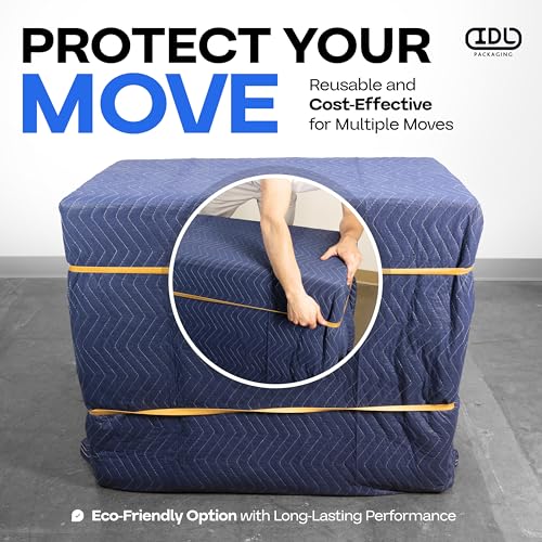 IDL Packaging Large Moving Blanket 80\" x 72\", Blue/Black Color - Heavy-Duty Furniture Pad for Moving & Wrapping - Thick Packing Blanket for Furniture Protection - Padded Mover Cover